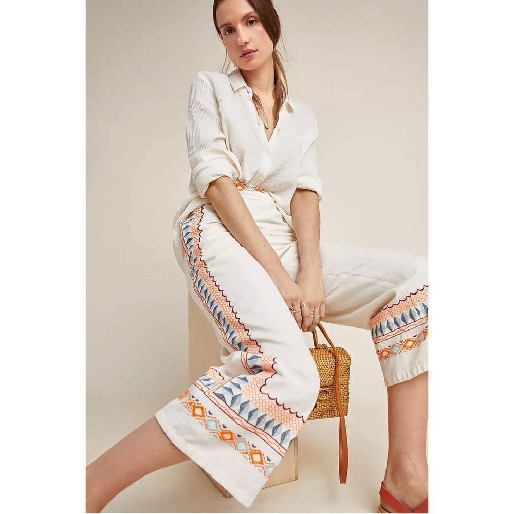 Like New Anthropologie Islander Embroidered Pants - Picture 4 of 5